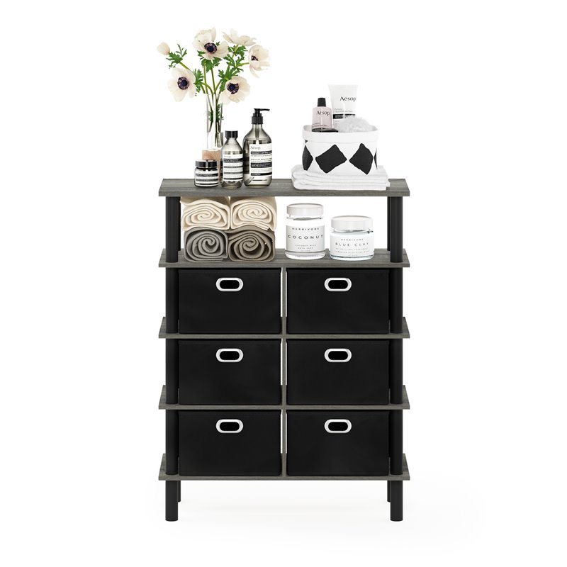 Pemberly Row Turn-N-Tube Engineered Wood Console Table in French Oak Gray/Black