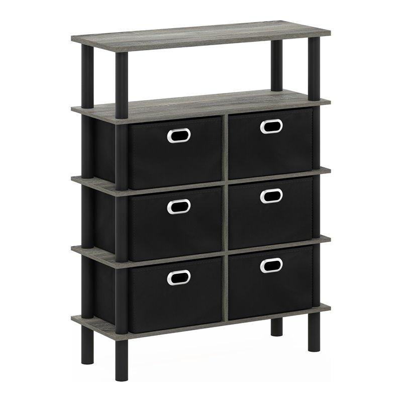 Pemberly Row Turn-N-Tube Engineered Wood Console Table in French Oak Gray/Black