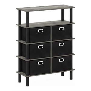 Pemberly Row Turn-N-Tube Engineered Wood Console Table in French Oak Gray/Black