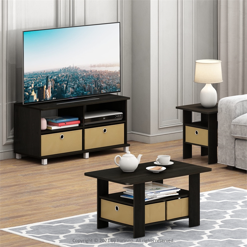 Pemberly Row Contemporary Coffee Table with Bin Drawer in Dark Espresso