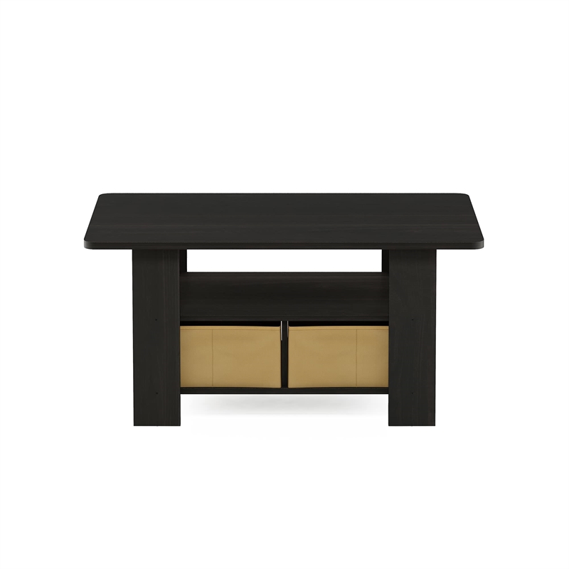 Pemberly Row Contemporary Coffee Table with Bin Drawer in Dark Espresso