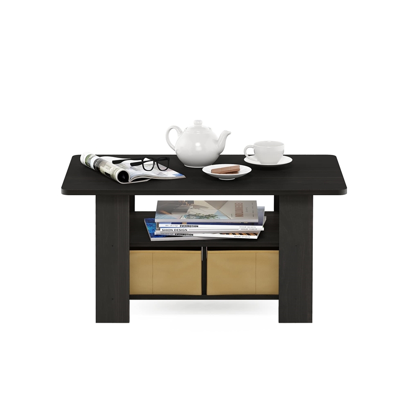 Pemberly Row Contemporary Coffee Table with Bin Drawer in Dark Espresso