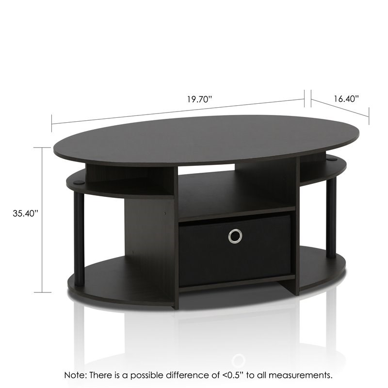 Pemberly Row Wood Simple Design Oval Coffee Table with Bin in Walnut/Black