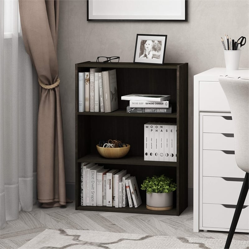 Pemberly Row Contemporary 3-Tier Open Shelf in Dark Espresso