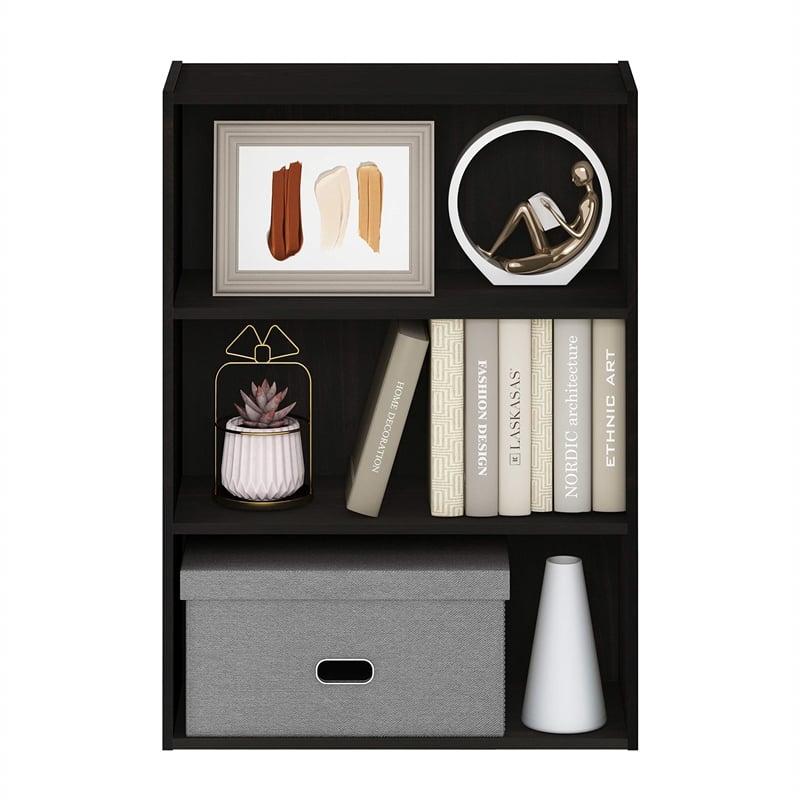 Pemberly Row Contemporary 3-Tier Open Shelf in Dark Espresso