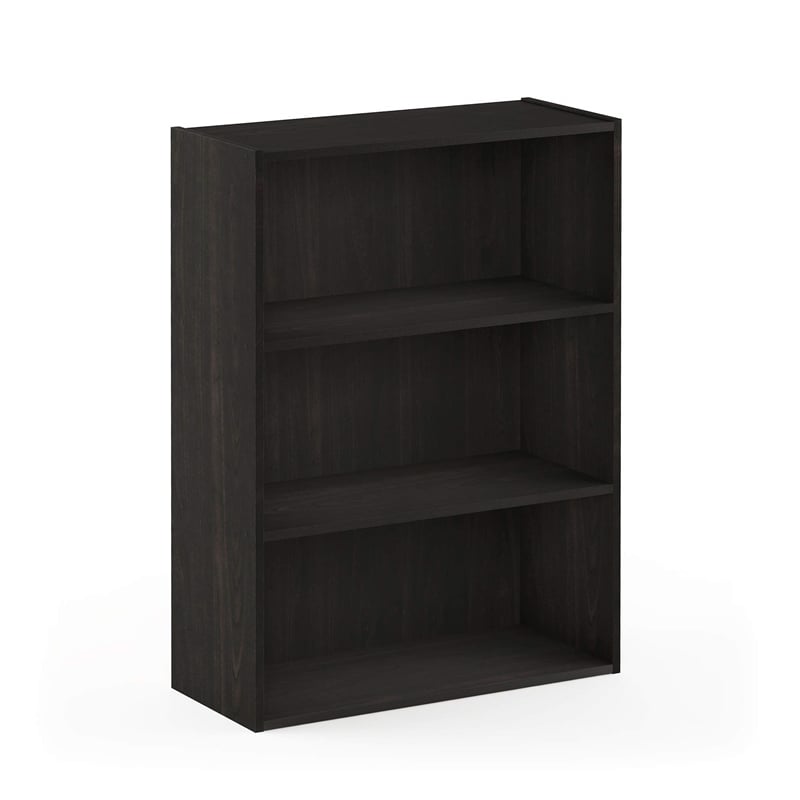Pemberly Row Contemporary 3-Tier Open Shelf in Dark Espresso