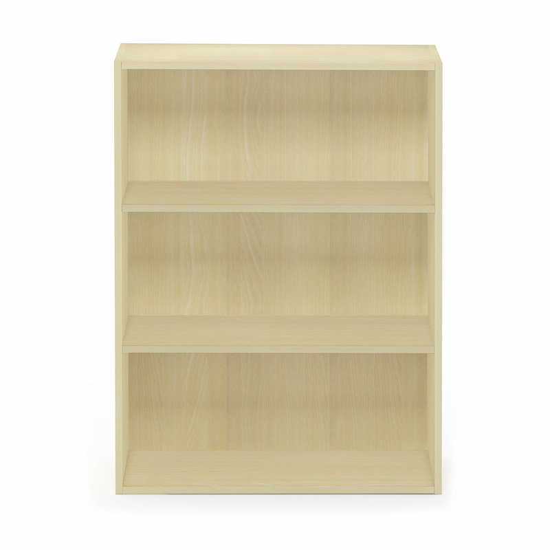 Pemberly Row Contemporary 3-Tier Wood Open Shelf in Maple Finish