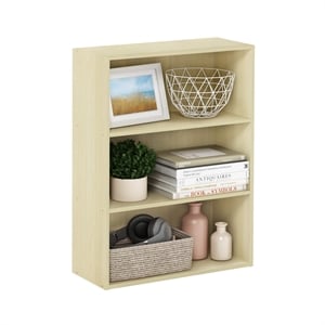 Pemberly Row Contemporary 3-Tier Wood Open Shelf in Maple Finish