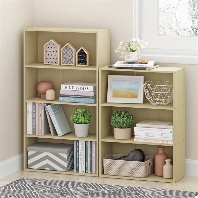 Pemberly Row Contemporary 3-Tier Wood Open Shelf in Maple Finish