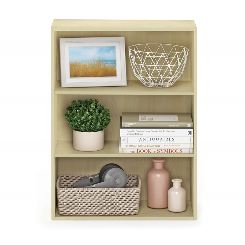 Pemberly Row Contemporary 3-Tier Wood Open Shelf in Maple Finish