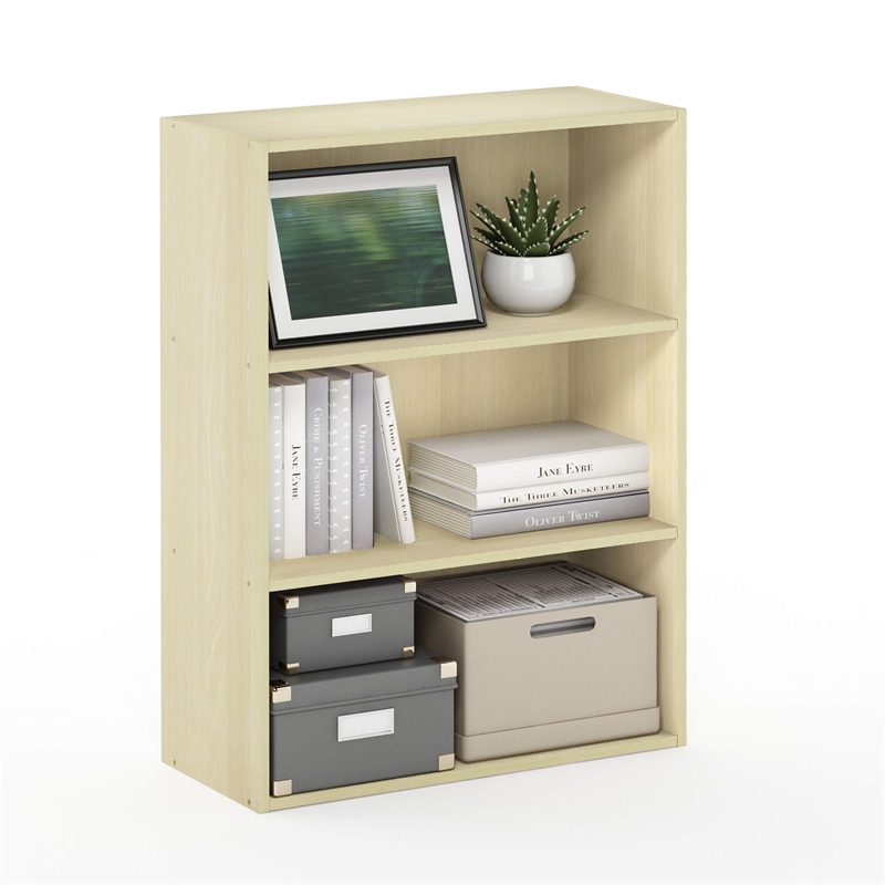 Pemberly Row Contemporary 3-Tier Wood Open Shelf in Maple Finish