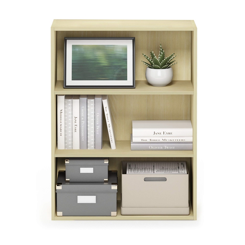 Pemberly Row Contemporary 3-Tier Wood Open Shelf in Maple Finish