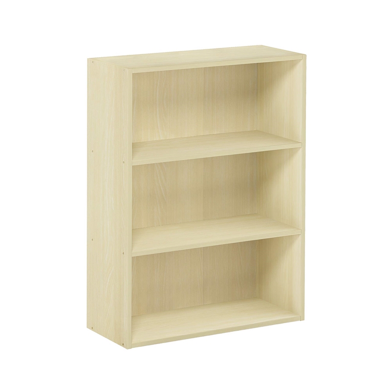 Pemberly Row Contemporary 3-Tier Wood Open Shelf in Maple Finish