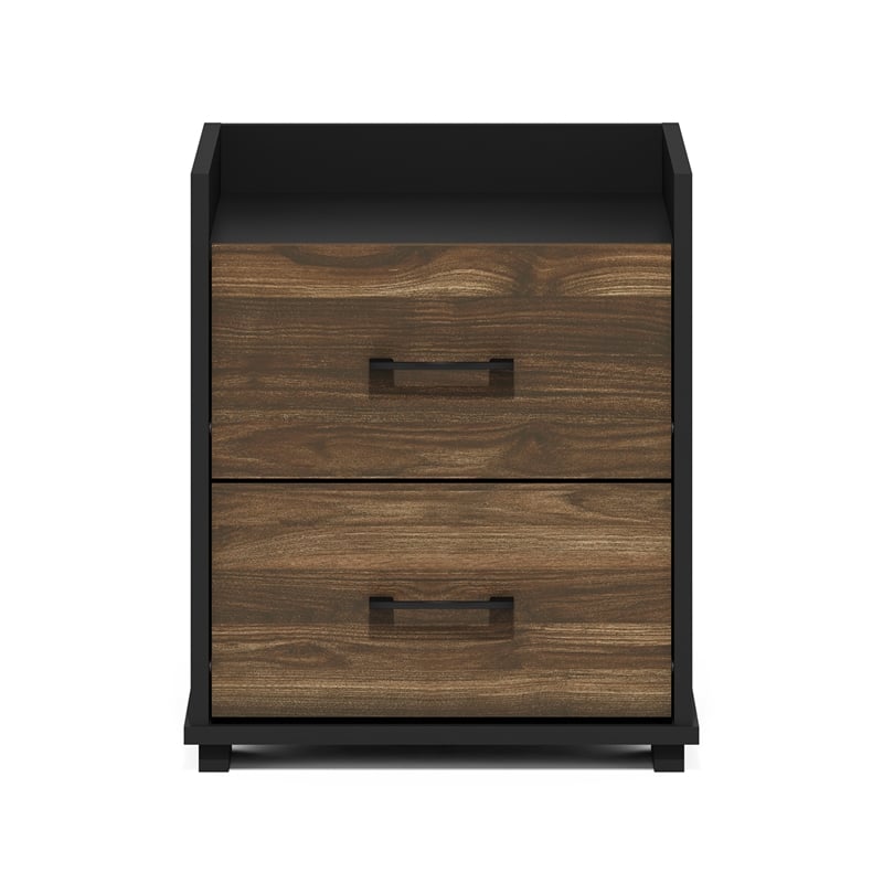 Pemberly Row Modern Bedroom Bedside Tables Handle Columbia Walnut/Black