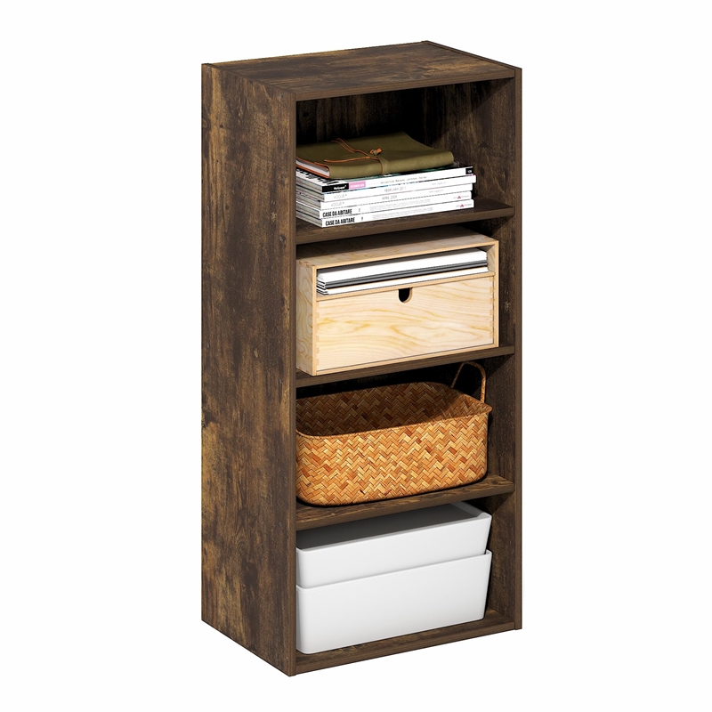Pemberly Row 4-Tier Open Shelf Bookcase 11x17x35-inches in Amber Pine