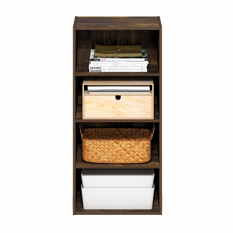 Pemberly Row 4-Tier Open Shelf Bookcase 11x17x35-inches in Amber Pine