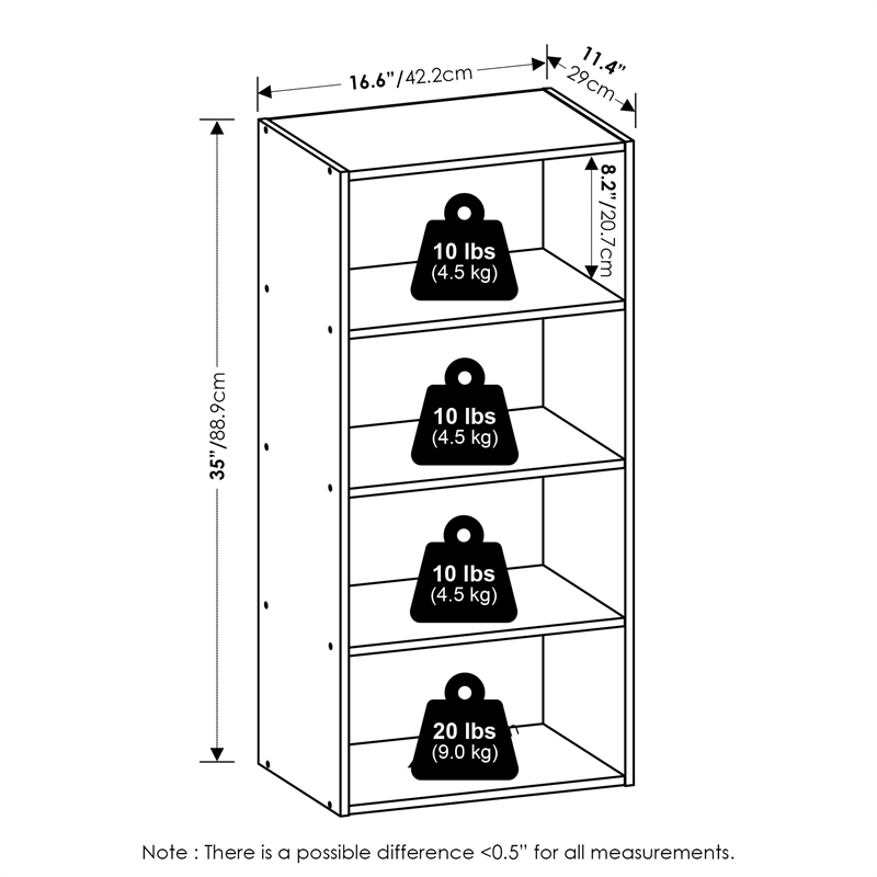 Pemberly Row 4-Tier Open Shelf Bookcase 11x17x35-inches in Espresso