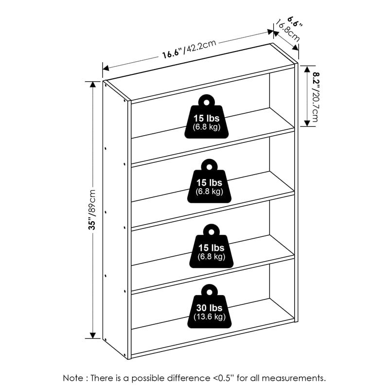 Pemberly Row 4-Tier Open Shelf Bookcase 6x24x35-inches in Espresso