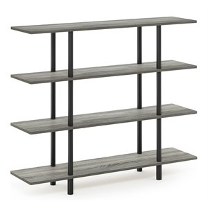 Pemberly Row Turn-N-Tube Wood 4-Tier Wide Display Shelf in French Oak Gray