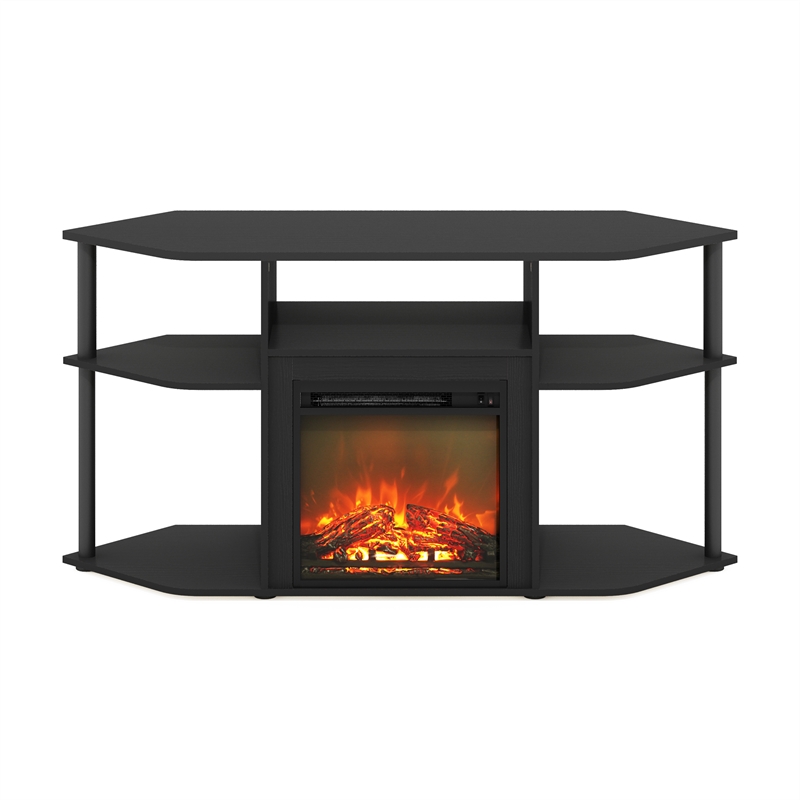 Pemberly Row Open Storage Corner Fireplace TV Entertainment Americano/Black