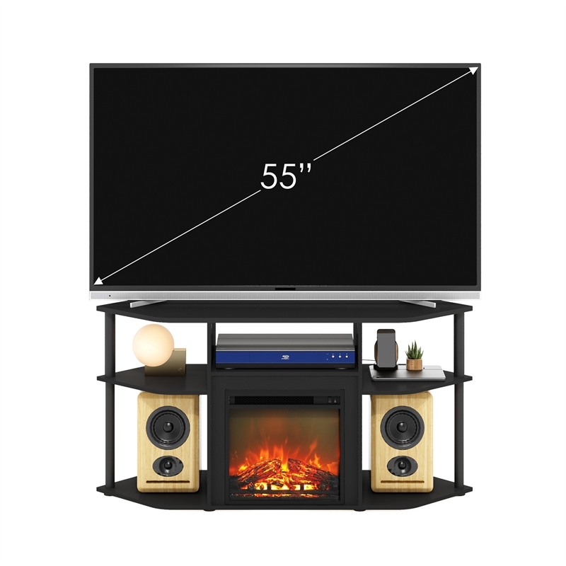 Pemberly Row Open Storage Corner Fireplace TV Entertainment Americano/Black