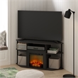 Pemberly Row Open Storage Corner Fireplace TV Entertainment Americano/Black