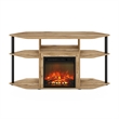 Pemberly Row Open Storage Corner Fireplace TV Flagstaff Oak/Black