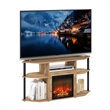 Pemberly Row Open Storage Corner Fireplace TV Flagstaff Oak/Black