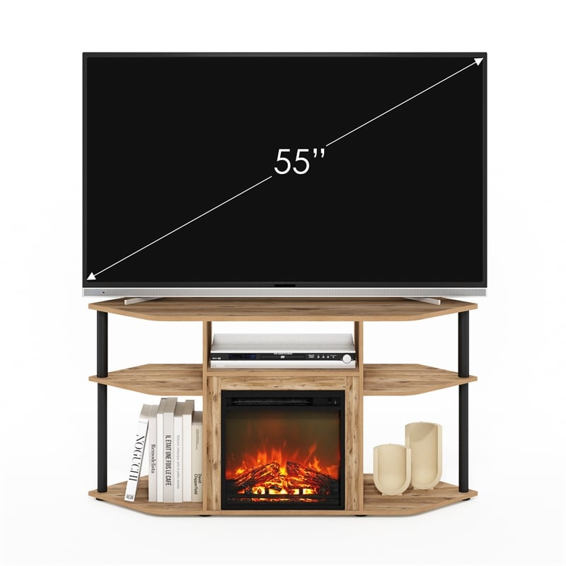 Pemberly Row Open Storage Corner Fireplace TV Flagstaff Oak/Black