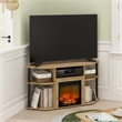 Pemberly Row Open Storage Corner Fireplace TV Flagstaff Oak/Black