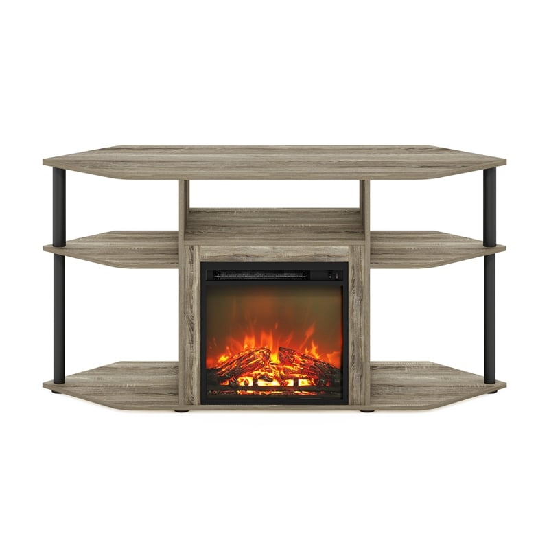 Pemberly Row Open Storage Corner Fireplace TV French Oak Gray/Black