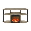 Pemberly Row Open Storage Corner Fireplace TV French Oak Gray/Black