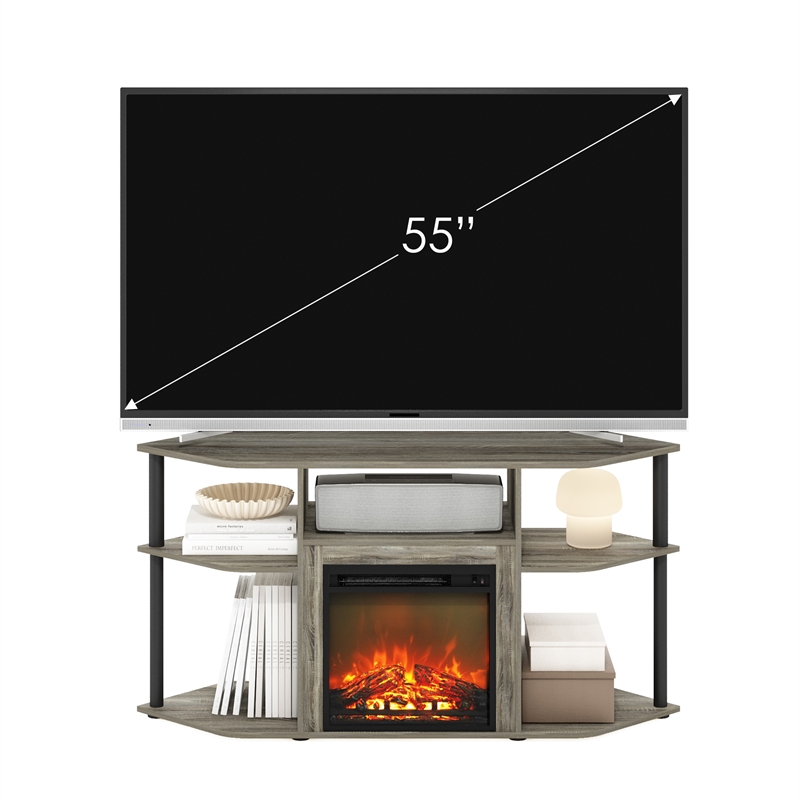 Pemberly Row Open Storage Corner Fireplace TV French Oak Gray/Black
