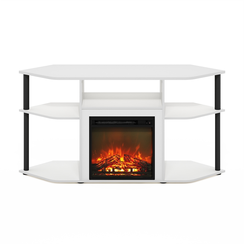 Pemberly Row Open Storage Corner Fireplace TV Entertainment Solid White/Black