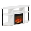 Pemberly Row Open Storage Corner Fireplace TV Entertainment Solid White/Black