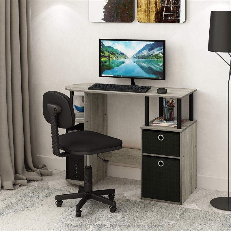 Pemberly Row Engineered Wood Computer/Study Desk in Oak Gray/Black