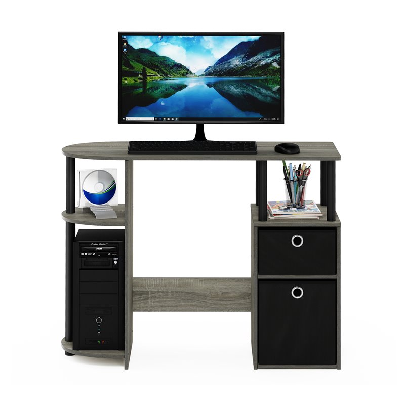 Pemberly Row Engineered Wood Computer/Study Desk in Oak Gray/Black