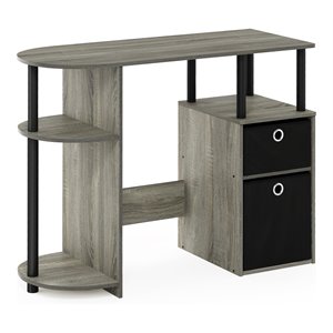 Pemberly Row Engineered Wood Computer/Study Desk in Oak Gray/Black