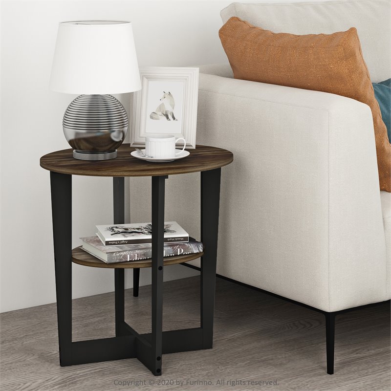 Pemberly Row Engineered Wood Oval End Table in Columbia Walnut/Black (Set of 2)