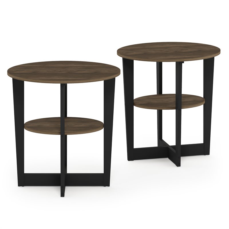 Pemberly Row Engineered Wood Oval End Table in Columbia Walnut/Black (Set of 2)