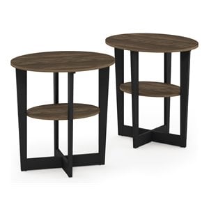 Pemberly Row Engineered Wood Oval End Table in Columbia Walnut/Black (Set of 2)