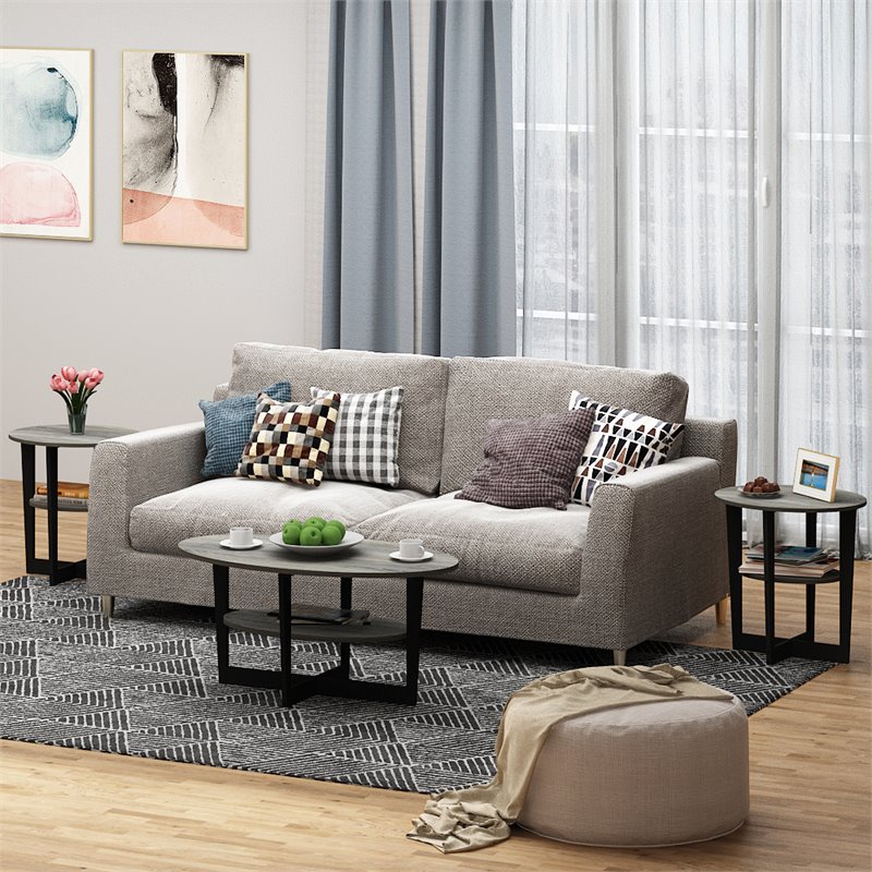 Pemberly Row Engineered Wood Oval End Table in French Oak Gray/Black (Set of 2)