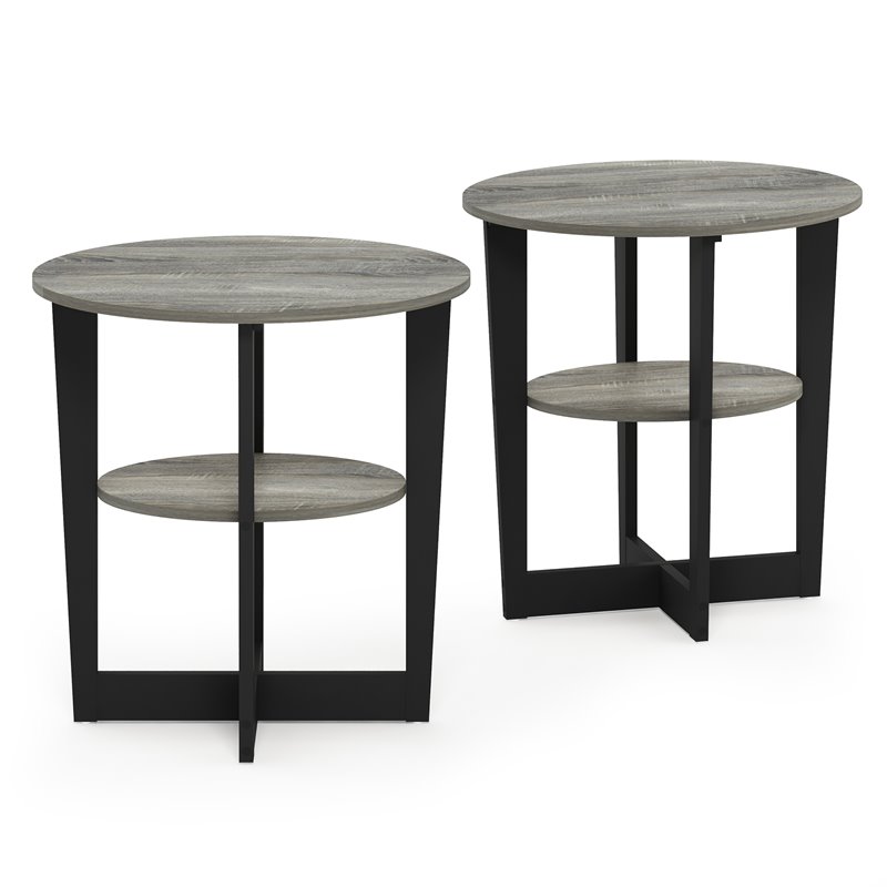 Pemberly Row Engineered Wood Oval End Table in French Oak Gray/Black (Set of 2)