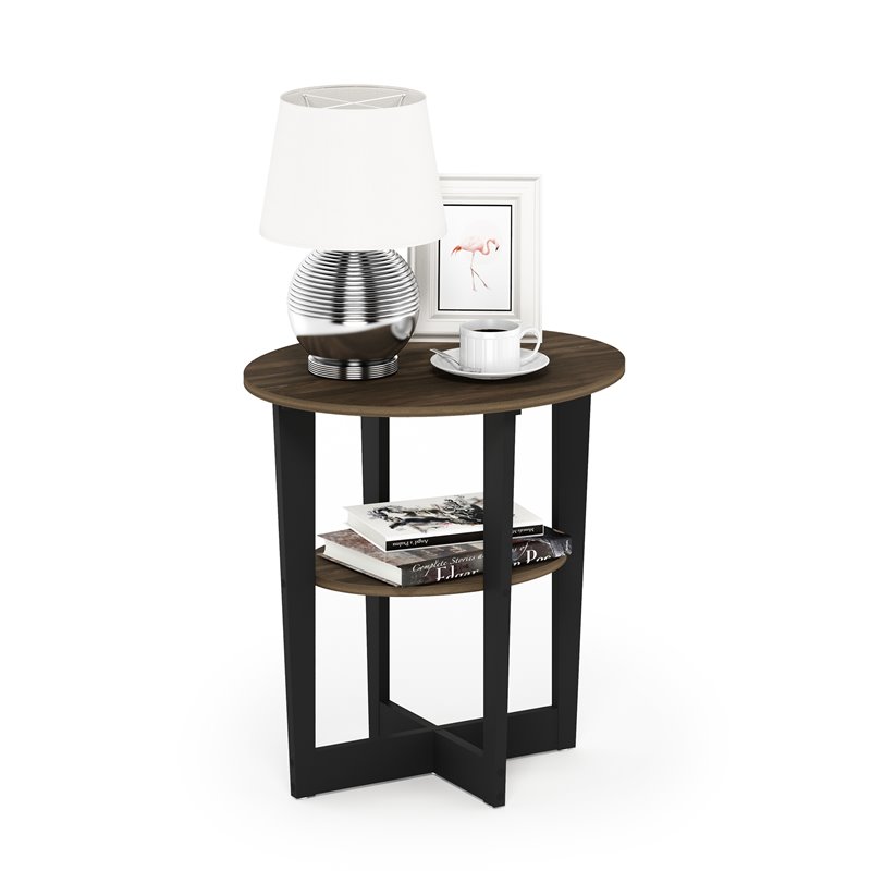 Pemberly Row Contemporary Engineered Wood Oval End Table - Columbia Walnut/Black