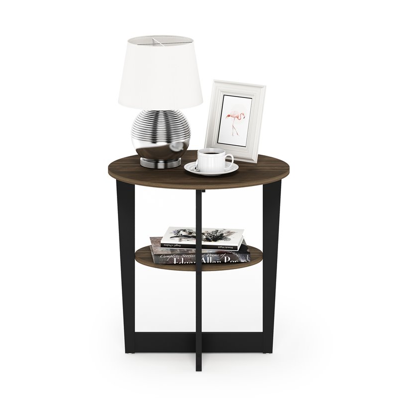 Pemberly Row Contemporary Engineered Wood Oval End Table - Columbia Walnut/Black