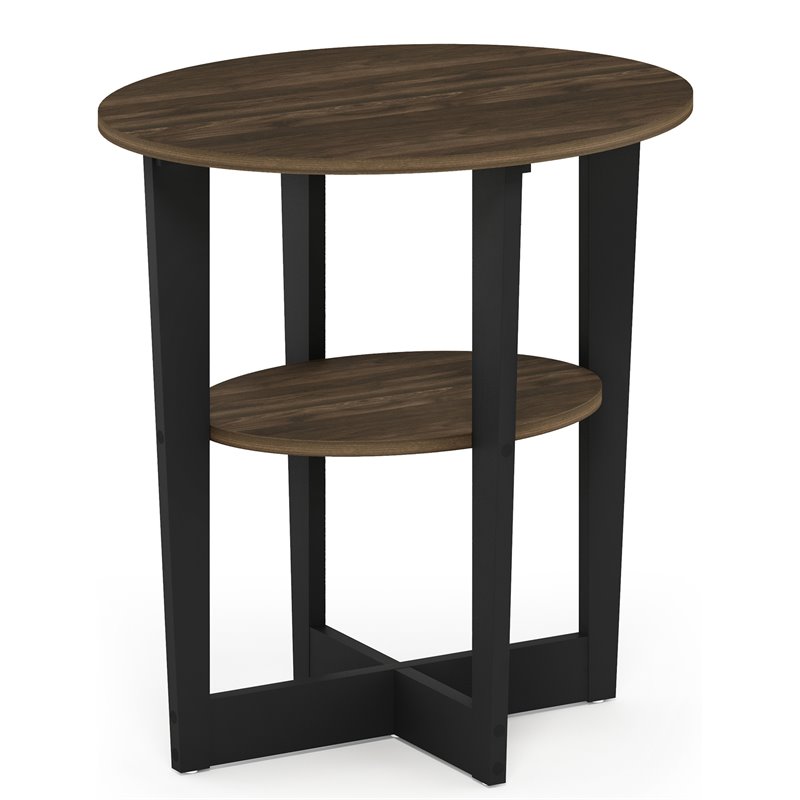 Pemberly Row Contemporary Engineered Wood Oval End Table - Columbia Walnut/Black