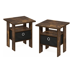 pemberly row end table nightstand with bin drawer in amber pine/black set of 2