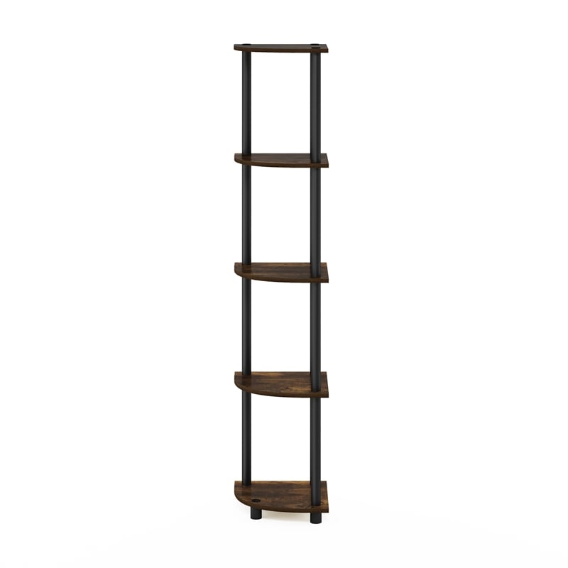 Pemberly Row 5-Tier Corner Display Rack Multipurpose in Amber Pine/Black