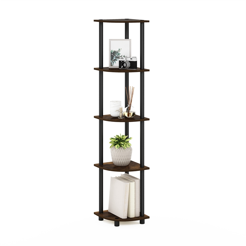 Pemberly Row 5-Tier Corner Display Rack Multipurpose in Amber Pine/Black