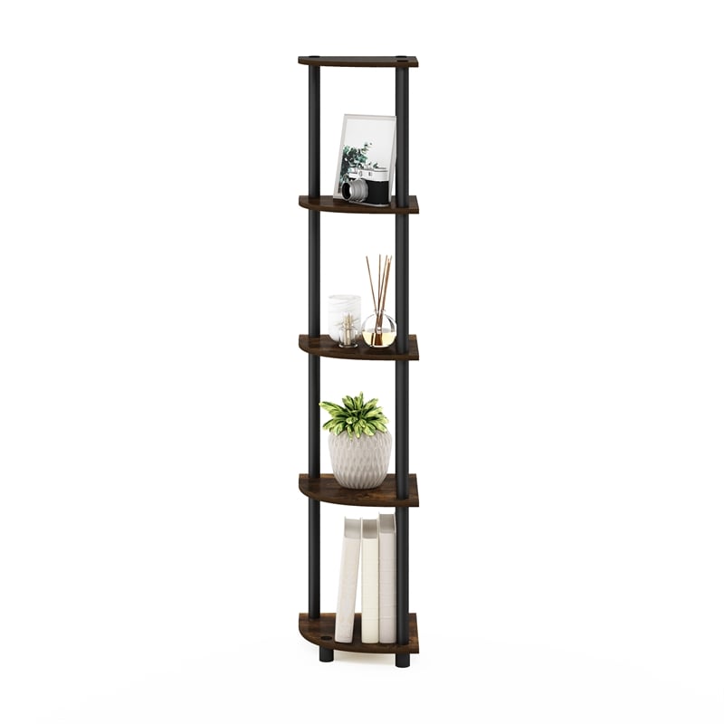 Pemberly Row 5-Tier Corner Display Rack Multipurpose in Amber Pine/Black